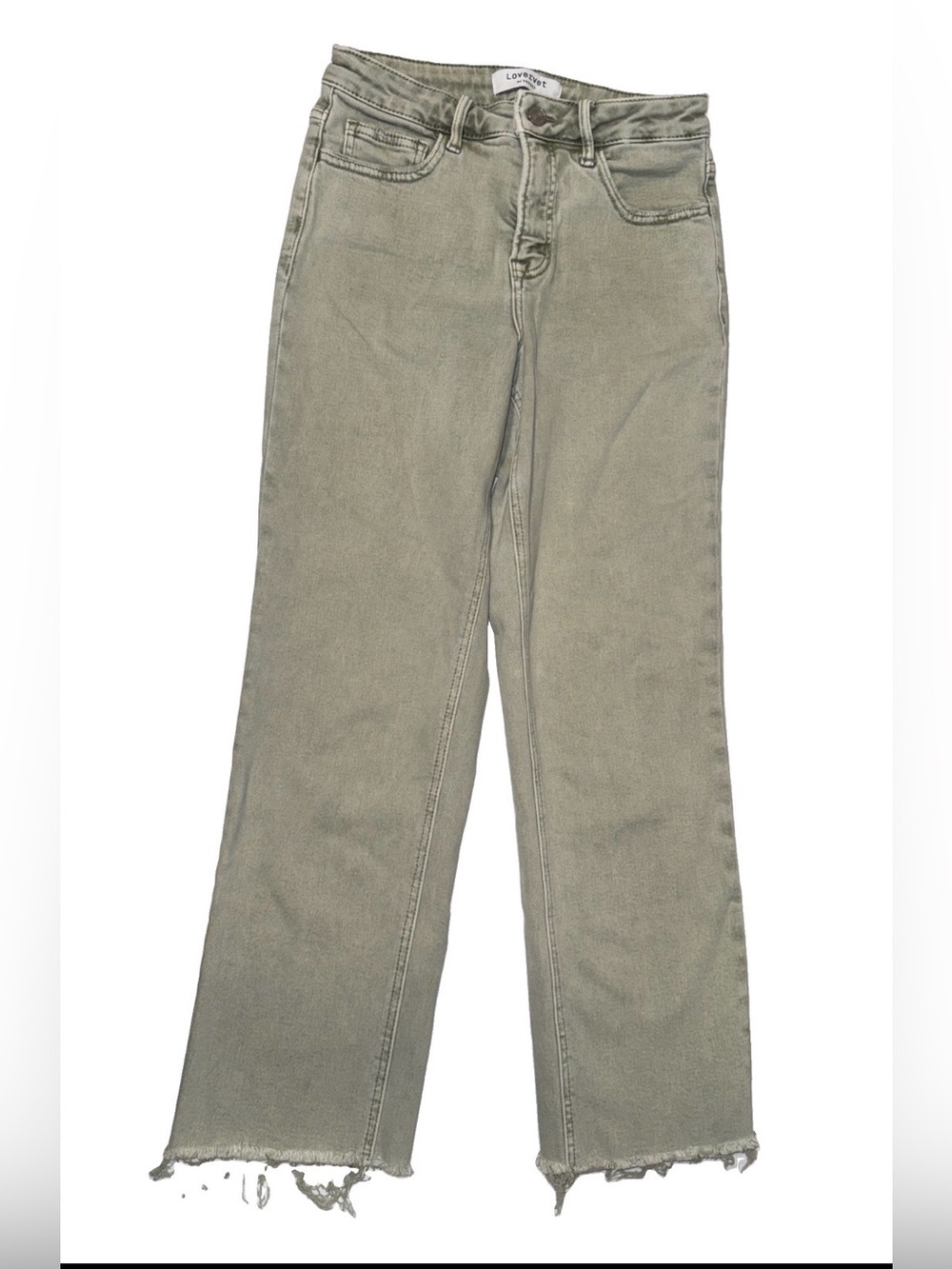 High Rise Stretch Straight in Light Olive Grey by Lovervet Size 27/5 Raw Hem